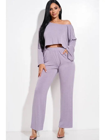 Solid French Terry Long Slouchy Long Sleeve Top and Pants