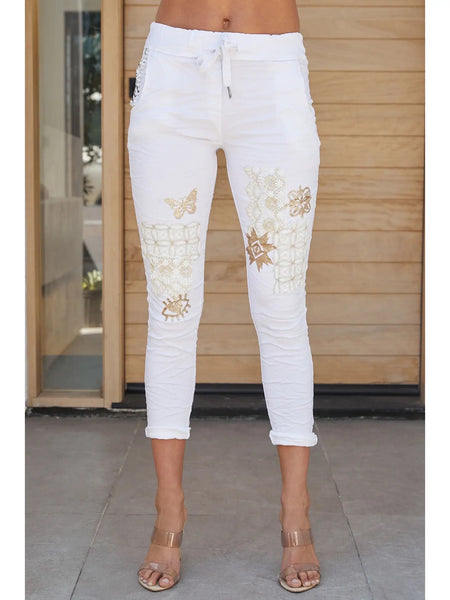 Gold Detailed Embroidery Crinkle Jogger